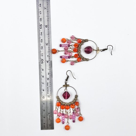 NWT - Charming Charlie - Purple & Orange Chandelier Antiqued Gold Tone Earrings - Picture 5 of 7